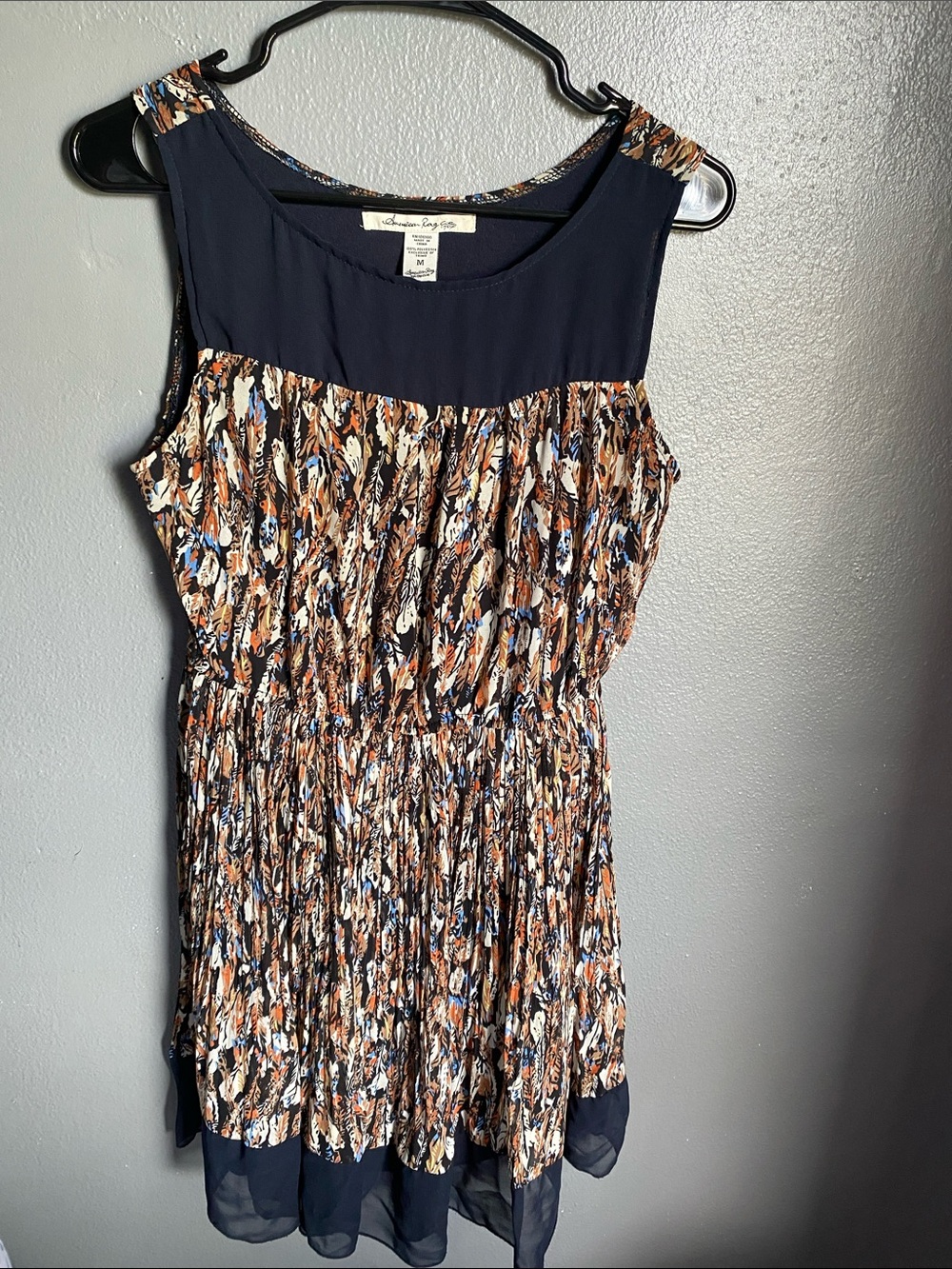 American Rag Navy Dress with Brown, Blue & White Abstract Print